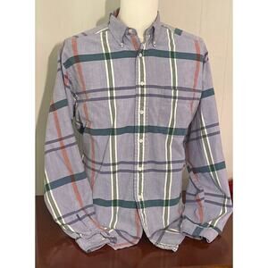 American Hero Light Blue Green Plaid Button Up Long Sleeve Pocket 100% Cotton XL